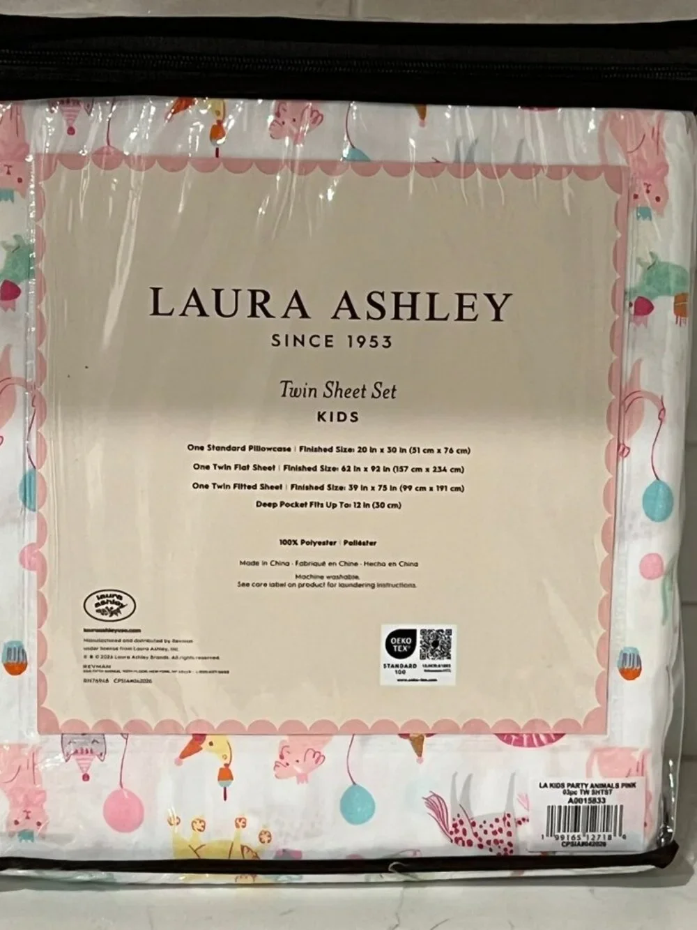 LAURA ASHLEY KIDS Twin White PARTY ANIMALS Sheet Set 3pc Dog Cat Pug Dachshund